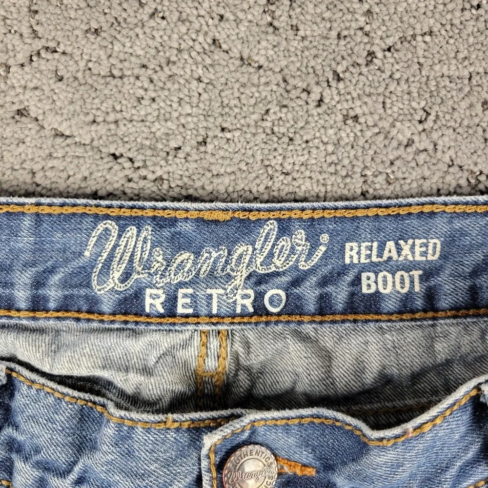 Wrangler Retro Jeans Mens 38x34 Blue Relaxed Boot Whisker Bootcut Workwear Denim